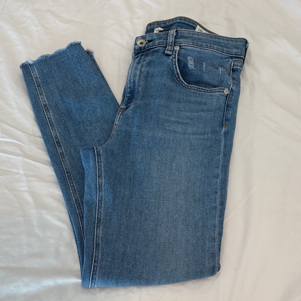 Rag & Bone Distressed Blue Ankle Jeans